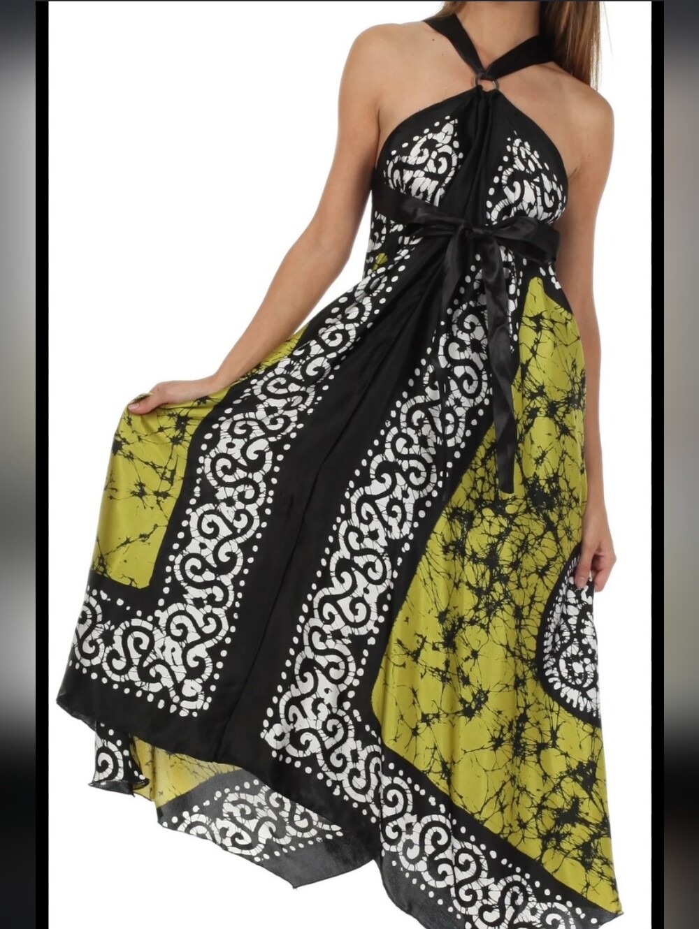 Stitches Black and White Halter Maxi Dress